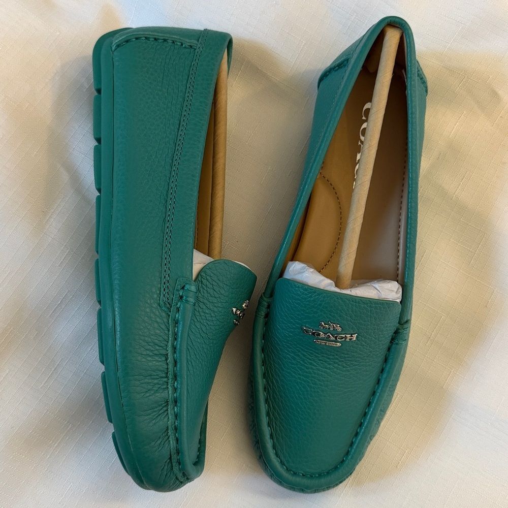 Coach Women's Teal Leather Loafers - Picture 3 of 10